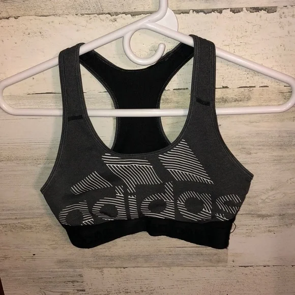 Adidas bra gray black and white sports bra active wear sports wear fit like a SM - Picture 2 of 5